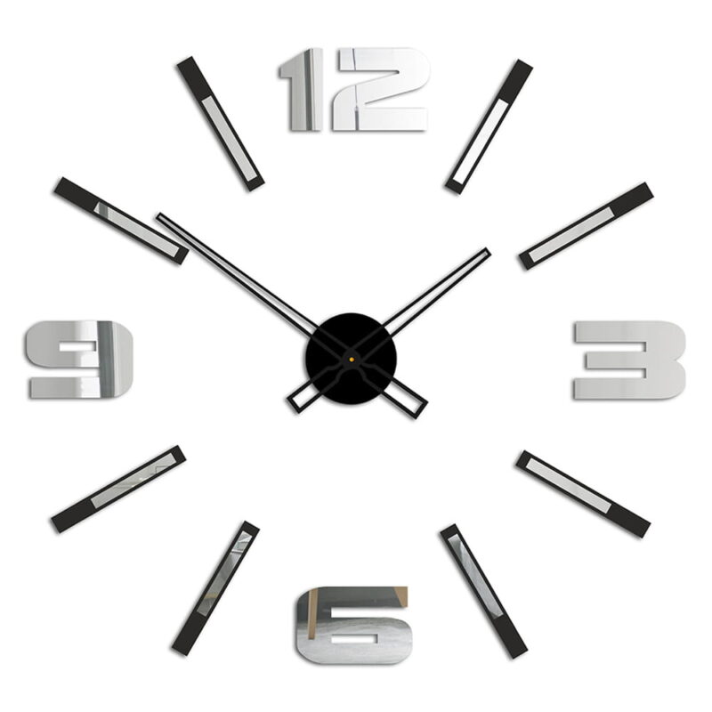 Duży nowoczesny zegar ścienny Mirror Mase L czarno-lustrzany 65 x 60 cm