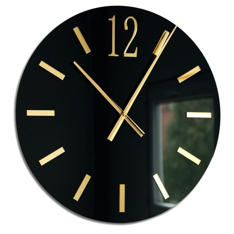 Duży okrągły zegar ścienny Aurelio Gold czarno-złoty 50 x 50 cm