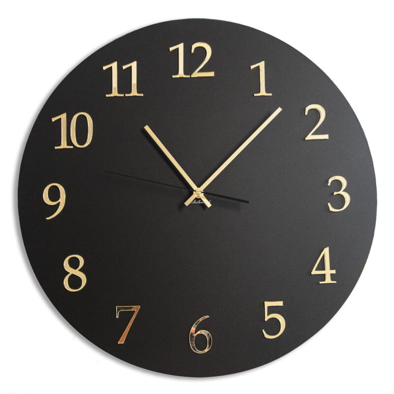 Duży okrągły zegar ścienny Arabic Mat czarno-złoty 50 x 50 cm